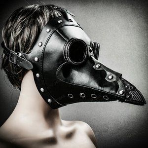 Black Plague Doctor Long Nose Bird Mask Halloween